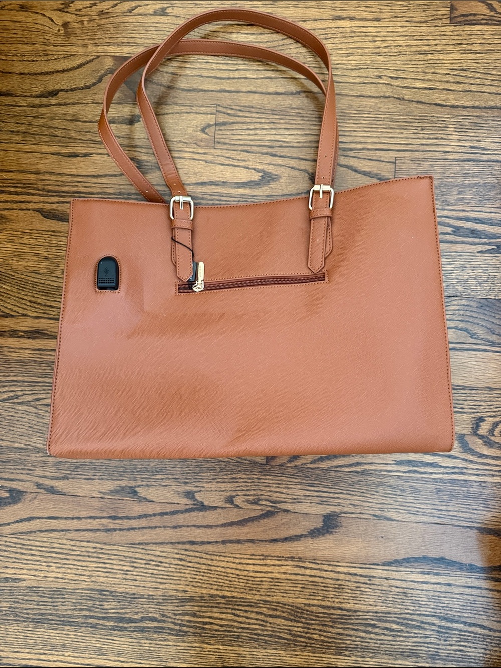 Structured Tan Saffiano Tote with Adjustable Straps